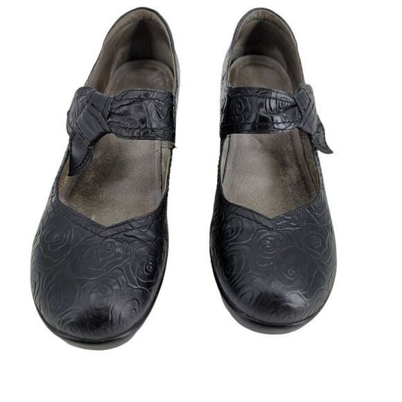 Vtg Y2K Alegria Mary Jane Leather Chunky 3D Rose Embossed Ell-541 Black Sz 41 - Picture 3 of 12